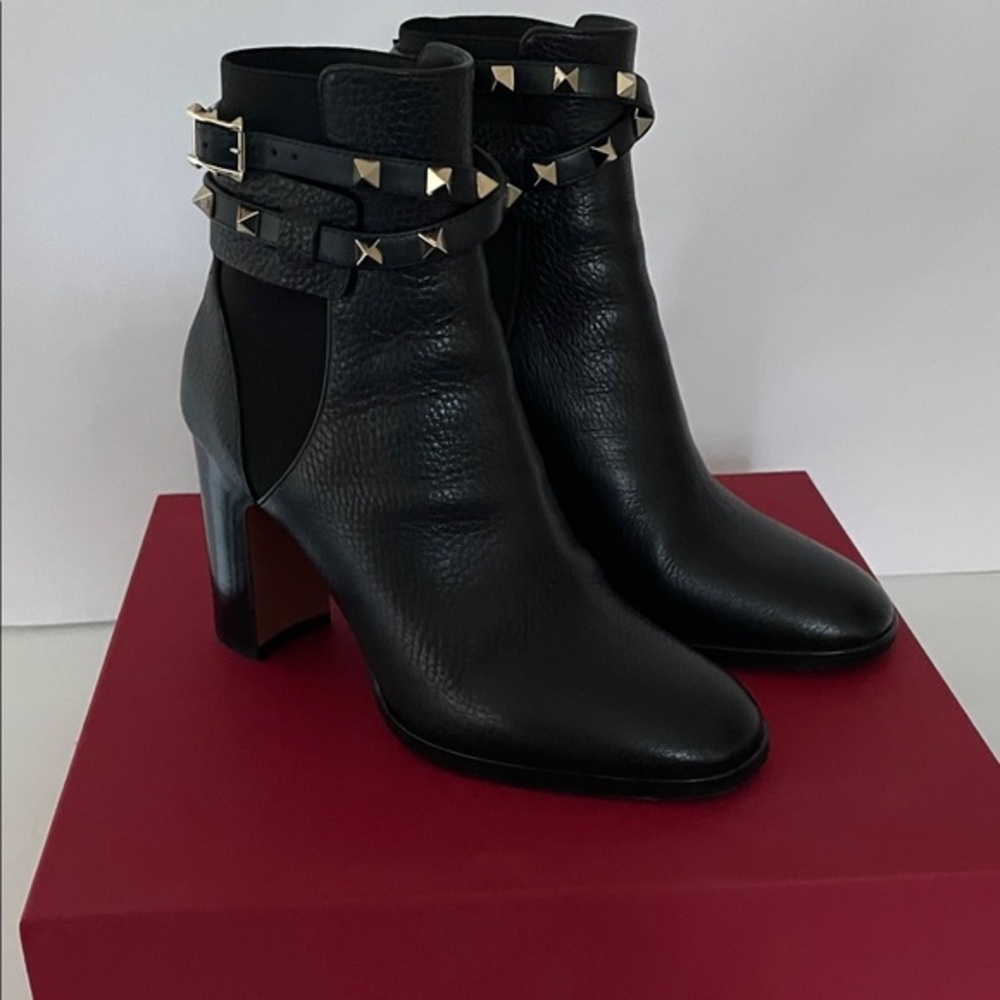 Valentino Garavani Black Ankle Boots with Gold Studs EU size 37